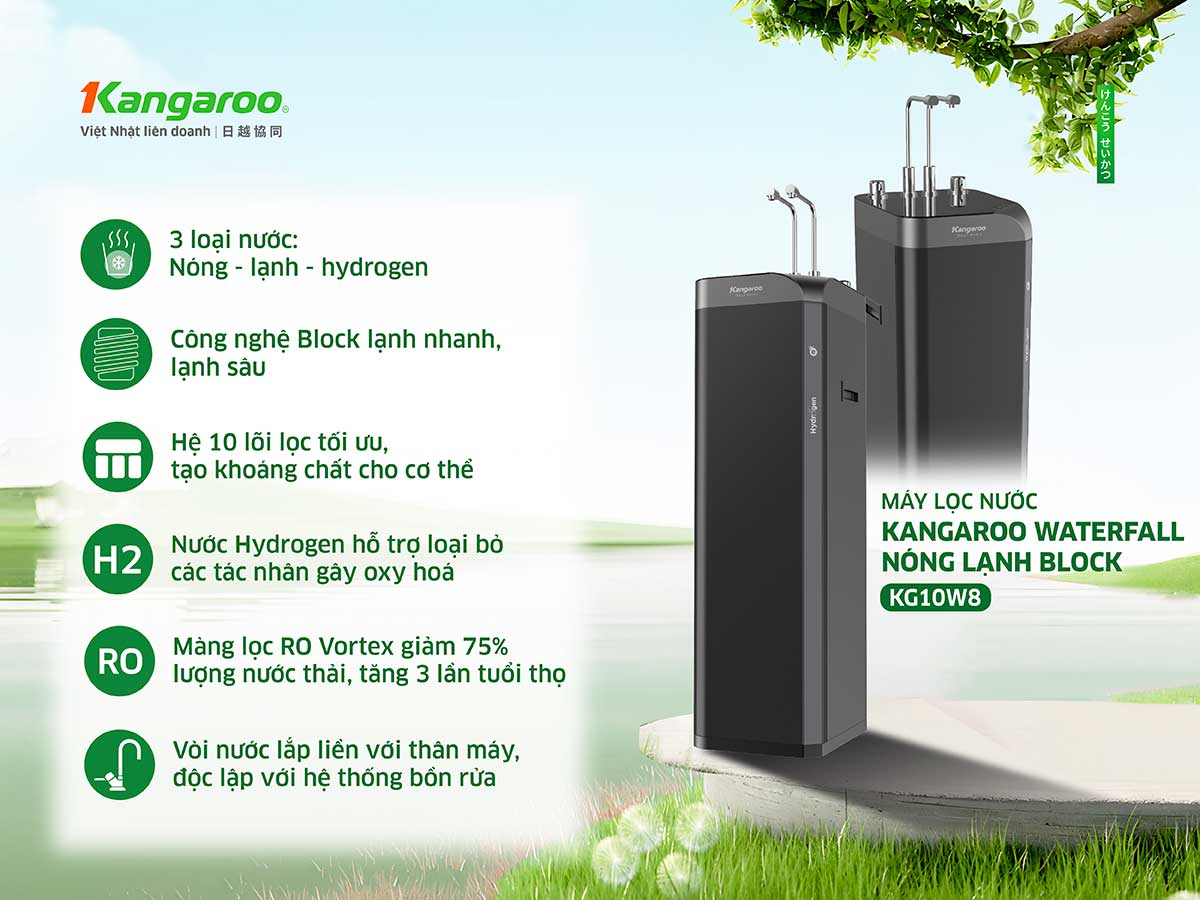 Máy Lọc Nước Kangaroo Hydrogen Nóng Lạnh Waterfall KG10W8